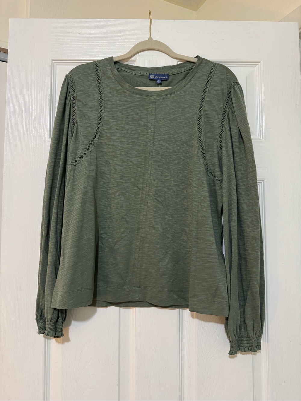 NWT Democracy Green Long Sleeve Top